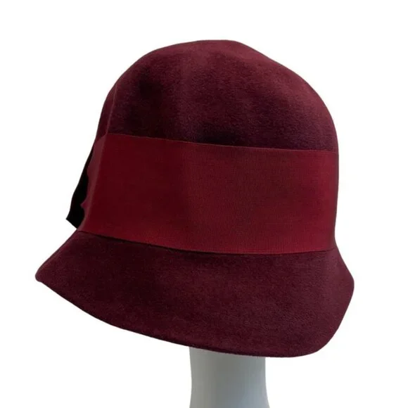 Vintage 40s Era Style Grevi Firenzi Women's Burgundy Red Rabbit Felt Cloche Hat - Picture 4 of 8